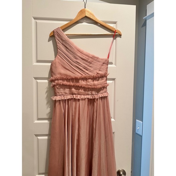 ML by Monique Lhuillier Blush One Shoulder Chiffon Gown Dress Bridesmaid Size 6 - Picture 5 of 8